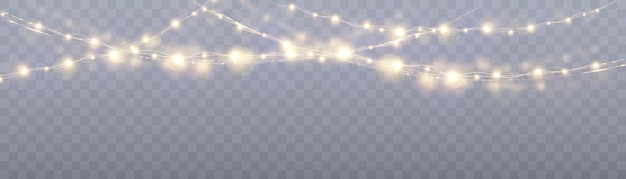 Guirnalda festiva aislada sobre un fondo transparente bombillas amarillas brillantes con un resplandor brillante