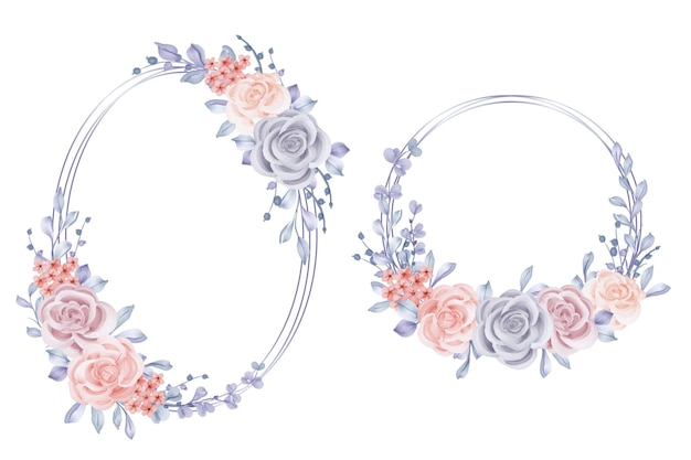 Guirnalda De Flor Rosa Circular Romántica Clipart Aislado