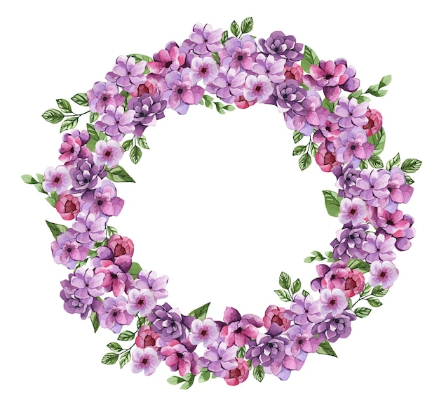 Guirnalda floral acuarela con hermosas flores lilas