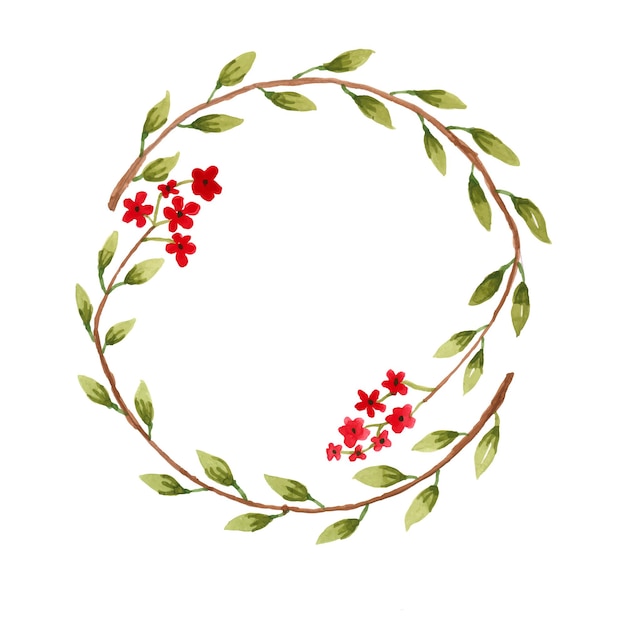 Guirnalda floral de acuarela de pintura de mano verde y roja