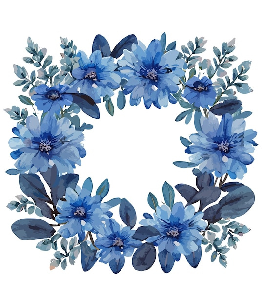 Vector guirnalda floral azul acuarela sobre fondo blanco