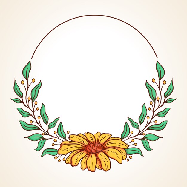 Guirnalda floral colorida con marco redondo de hojas y bayas para invitaciones de boda y tarjetas de felicitación