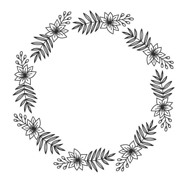 Guirnalda floral dibujada a mano Guirnalda botánica en estilo de línea Doodle ilustración vectorial