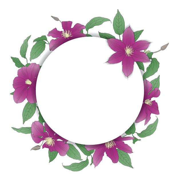 Guirnalda floral con flores de clemátide.