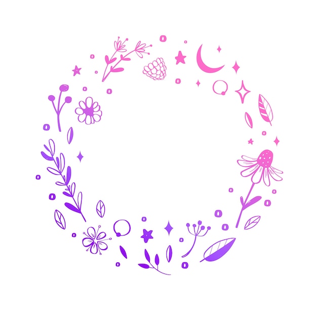 Guirnalda floral, marco. Elemento doddle botánico rústico dibujado a mano
