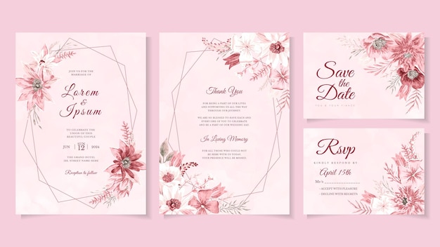 Guirnalda floral moderna elegante plantilla de tarjeta de invitación de boda romántica flor premium