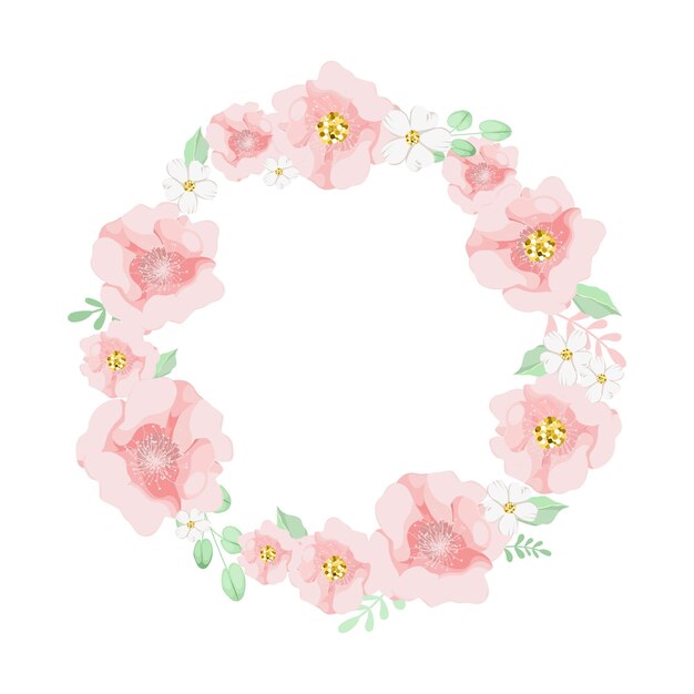 Guirnalda floral sobre fondo blanco Flores de primavera de colores brillantes Plantilla de marco floral vectorial
