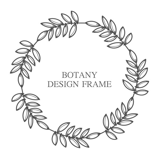 Vector guirnalda de flores geométricas con hojas y ramas botánica marco redondo aislado sobre fondo blanco.