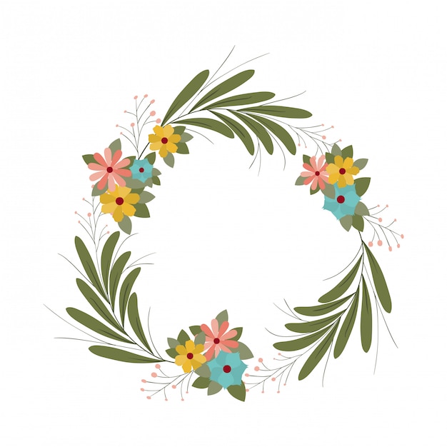 Guirnalda con flores y hojas icono aislado