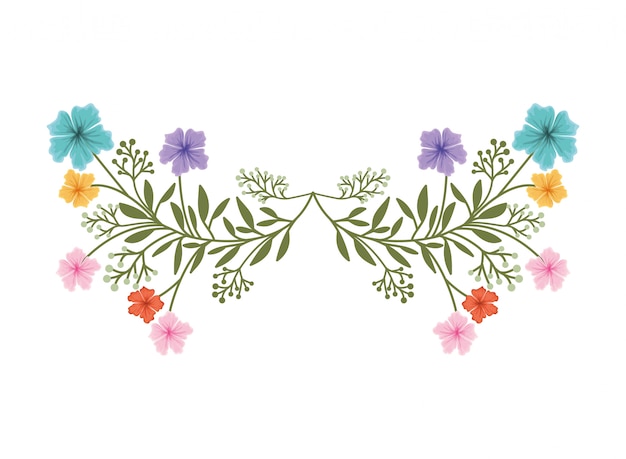 Guirnalda con flores y hojas icono aislado