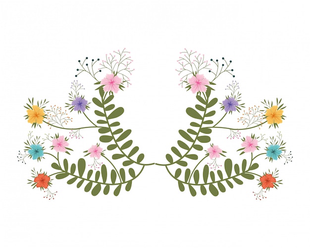 Vector guirnalda con flores y hojas icono aislado