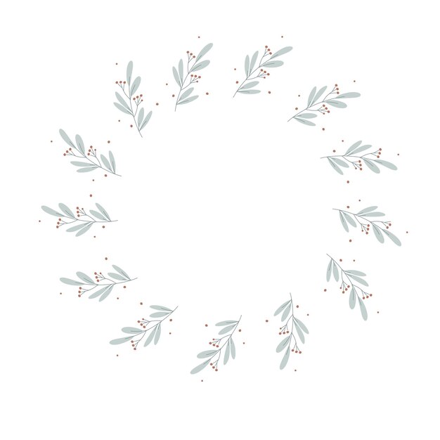 Guirnalda de flores de vector con bayas y ramitas. Realizado en delicados colores. Para invitación y tarjeta de boda Diseño de ilustración vectorial. Fondo blanco aislado.