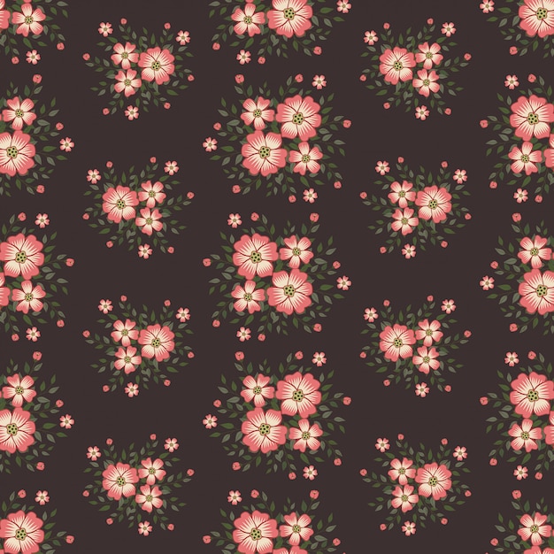 Guirnalda de flores de verano rosa estilo hiedra con rama y hojas, patrones sin fisuras