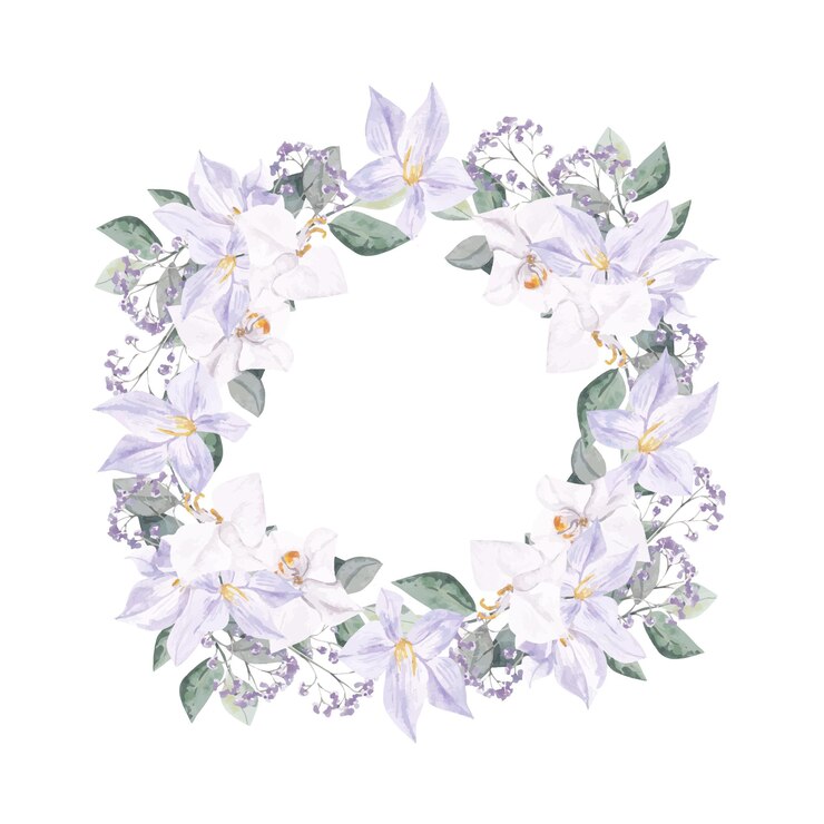 Guirnalda de flores violetas, marco, flores de color púrpura acuarela, corona bohemia muy peri para el diseño