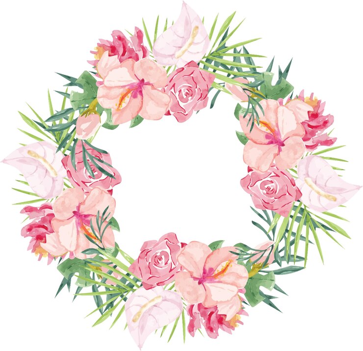 Guirnalda de ilustración floral acuarela con hojas y flores verdes tropicales