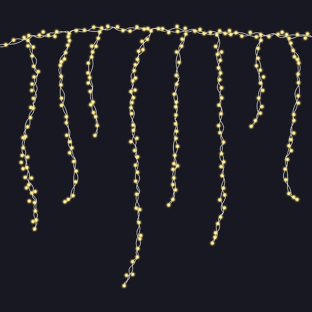 Guirnalda ligera y marco aislado ilustración vectorial. Cadena de colores Navidad, guirnaldas de año nuevo