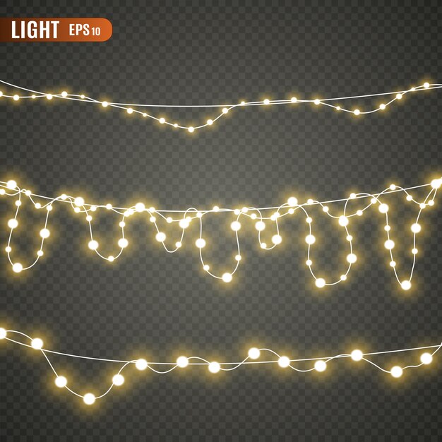Guirnalda de luces aisladas sobre fondo transparente.