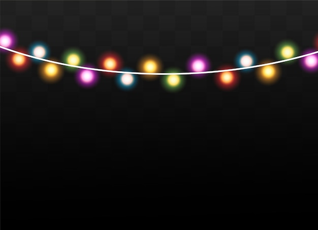 Guirnalda de luces de cadena aisladas sobre fondo transparente. Guirnalda brillante de Navidad.