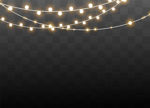 Guirnalda de luces de cadena aisladas sobre fondo transparente. Guirnalda brillante de Navidad.