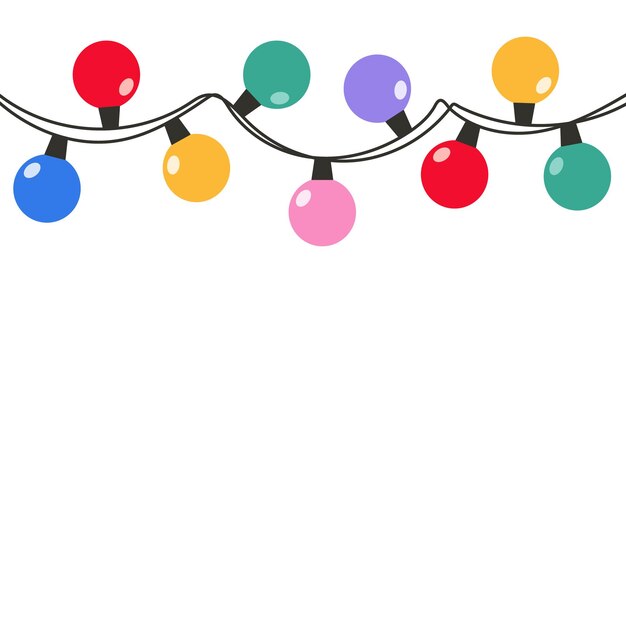 Guirnalda de luces navideñas en estilo plano Guirnalda con lámparas con estilo moderno dibujado a mano