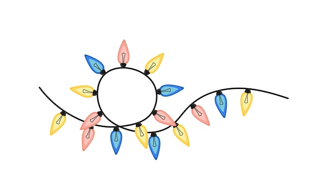 Guirnalda de luces navideñas Luces multicolores Vector plano de dibujos animados