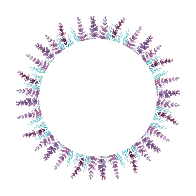 Vector guirnalda de marco de flor de lavanda acuarela en ilustración vectorial redonda