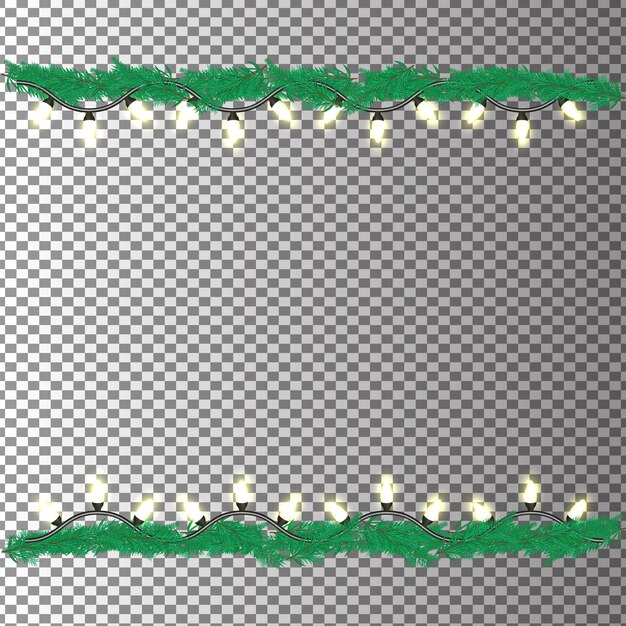 Guirnalda de marco navideño con ramas de coníferas y luces de hadas