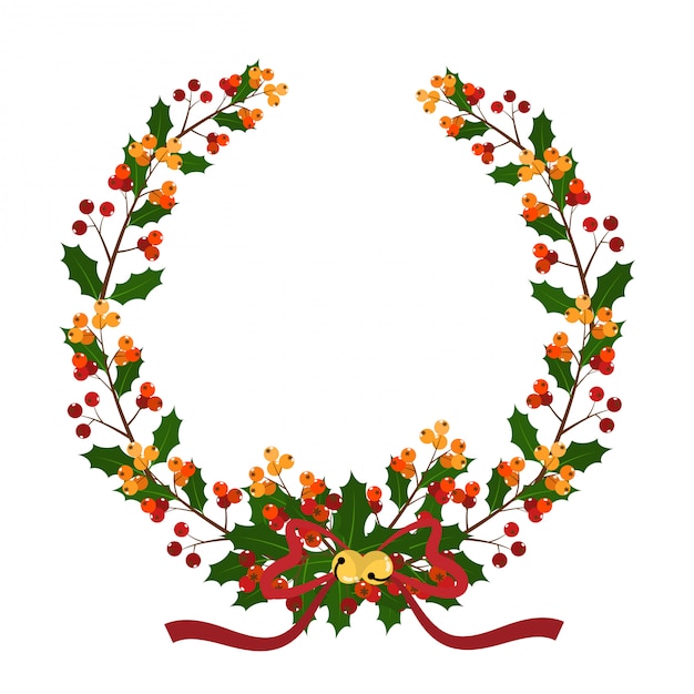 Guirnalda de la Navidad adornada con la ramificación y la cinta del acebo.