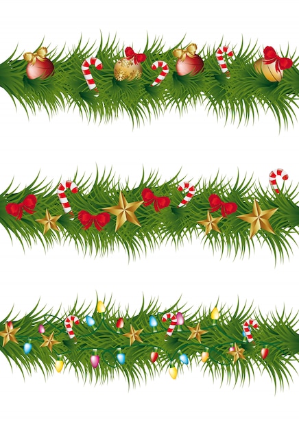 Guirnalda de Navidad con bolas estrellas y luces ilustración vectorial