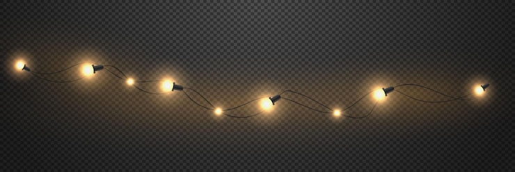 Vector guirnalda de navidad luces con efecto de bombilla en un fondo transparente