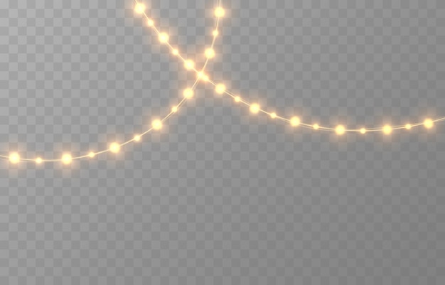 Guirnalda de Navidad vectorial sobre un fondo transparente aislado. Luz, guirnalda de luces PNG, Navidad.