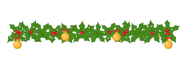 Vector guirnalda navideña hecha de acebo. decoración aislada sobre fondo blanco.