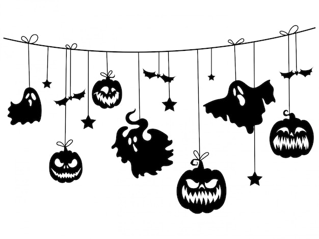 Vector guirnalda de papel para halloween con criaturas místicas. ilustración de decoración de vacaciones.