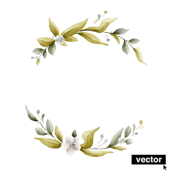 Guirnalda de vector claro en estilo acuarela con hojas y flores