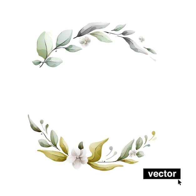 Guirnalda de vector claro en estilo acuarela con hojas y flores