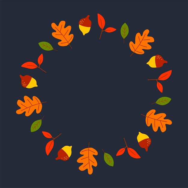Guirnalda de vector de hojas de otoño y frutas en estilo acuarela hermosa corona redonda de amarillo