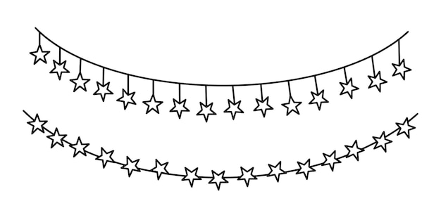 Guirnaldas con estrellas para carnaval o celebración. conjunto de guirnaldas decorativas aisladas sobre fondo blanco. ilustración vectorial en estilo garabato