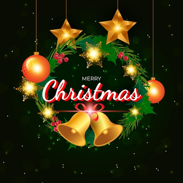 Guirnaldas de feliz Navidad con fondo premium campana dorada