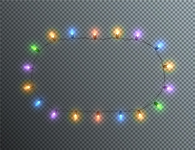 Guirnaldas de png multicolores de luz navideña festiva. Elemento de decoración para postales, invitación.