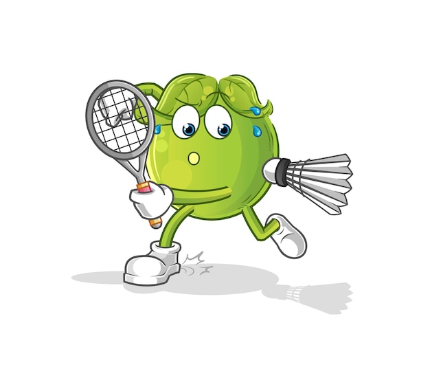 Guisante jugando ilustración de bádminton. vector de personaje