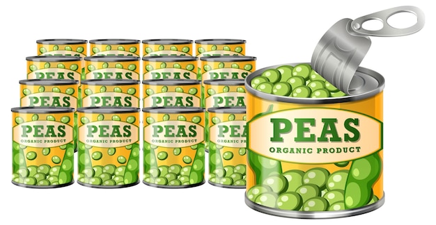 Guisantes orgánicos en lata de productos para su comercialización