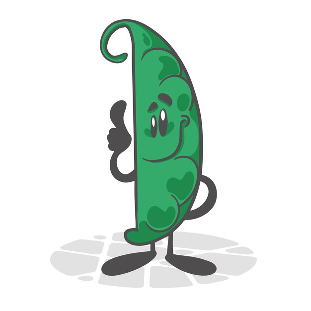 Guisantes Verduras divertidas Personaje de dibujos animados lindo Ilustración vectorial aislado sobre fondo blanco