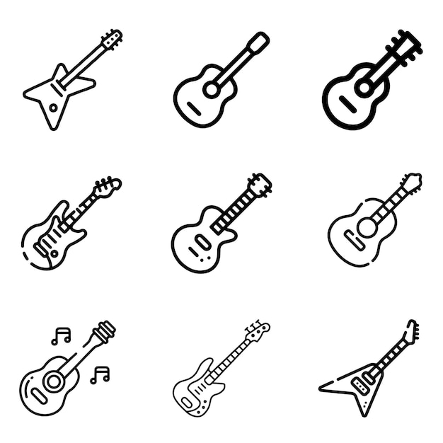 guitar vector art icon set illustration on white background