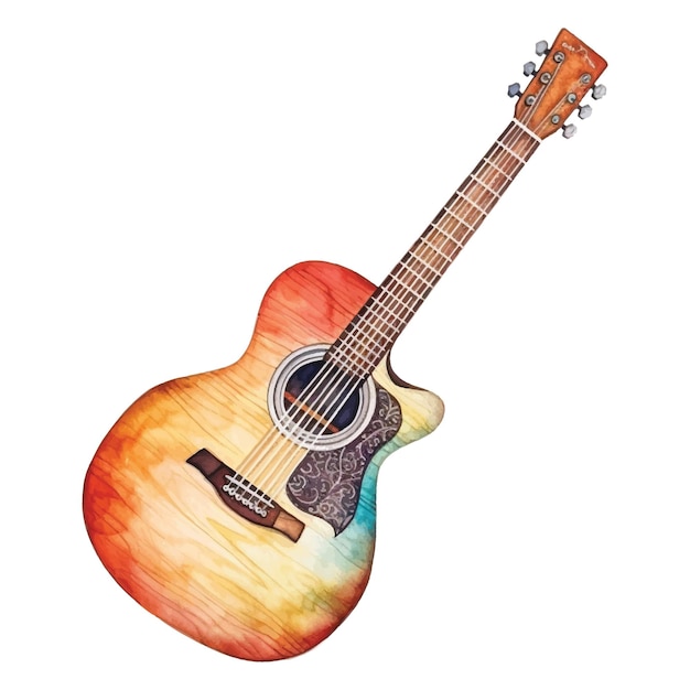 Vector guitarra acústica de acuarela sobre un fondo blanco