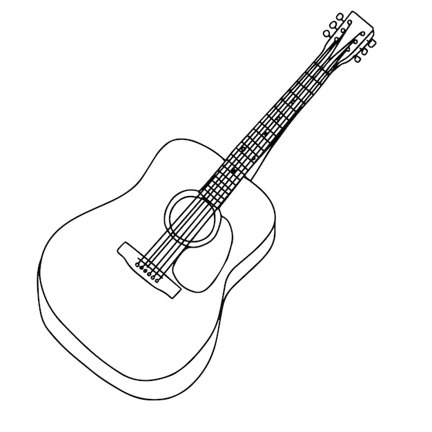 Guitarra acústica en estilo garabato Guitarra aislada sobre fondo blanco Ilustración vectorial