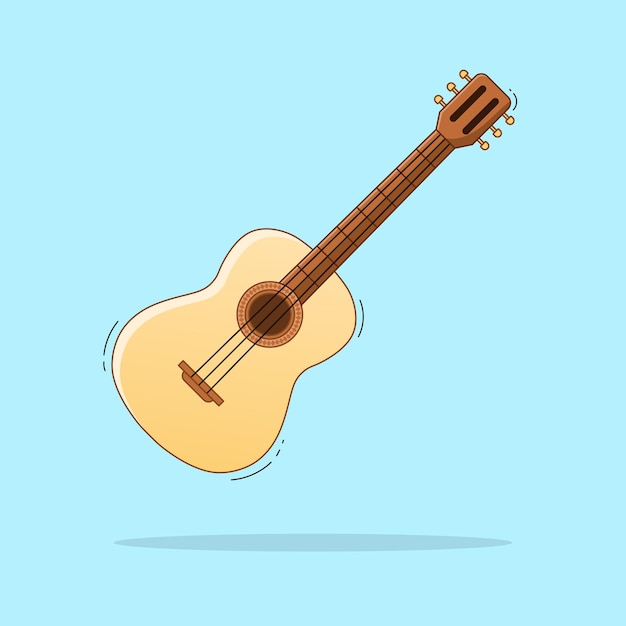 Guitarra acústica sobre fondo azul. instrumento musical. ilustración vectorial