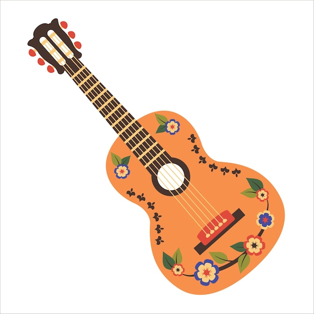 Guitarra aislada sobre un fondo blanco Instrumento tradicional mexicano Ilustración vectorial