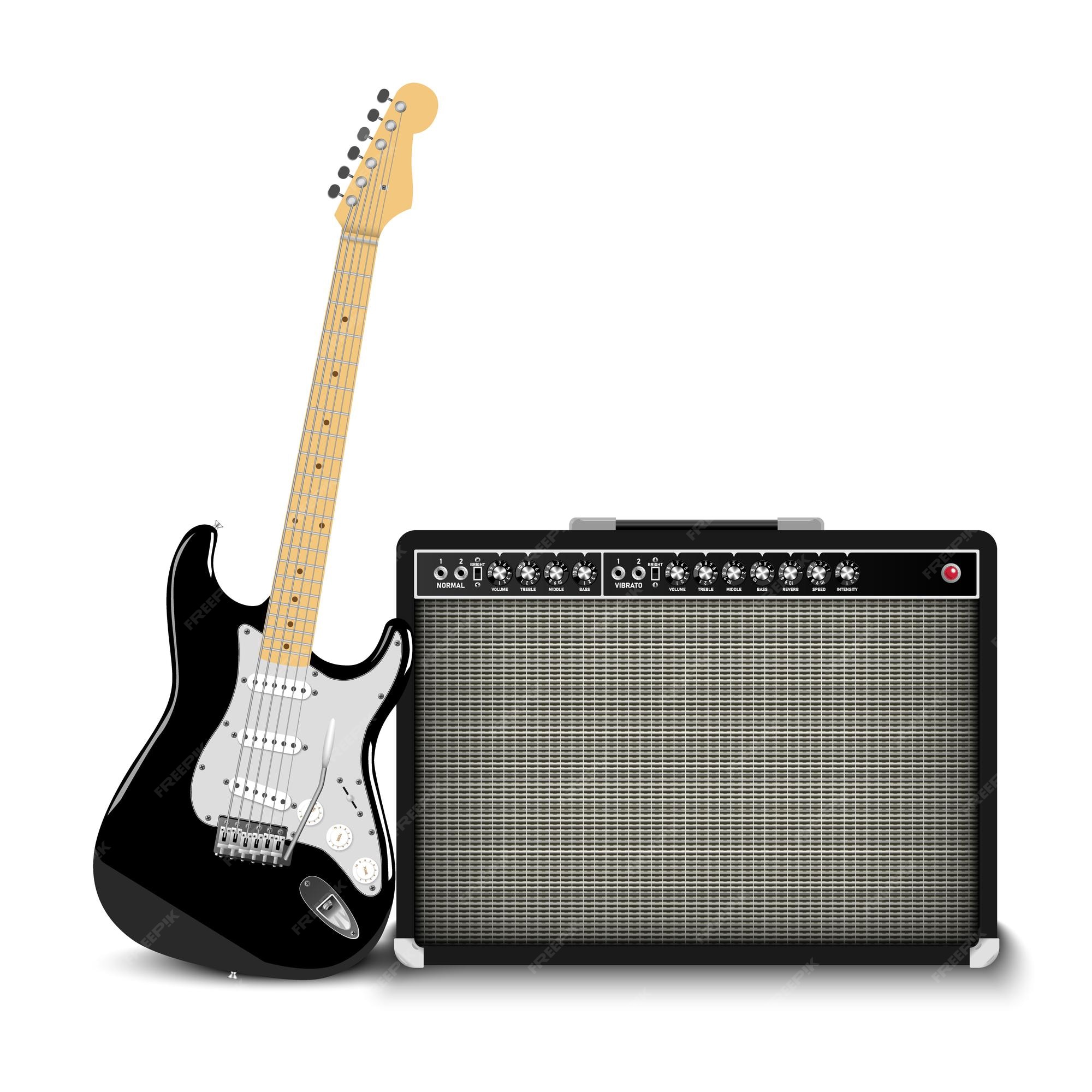 Bajar preámbulo Adicto Guitarra eléctrica y amplificador de guitarra clásica aislado en  ilustración de vector de fondo blanco | Vector Premium