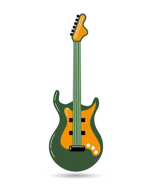 Guitarra eléctrica de concierto, instrumentos musicales. Diseño verde amarillo. Ilustración, icono, vector