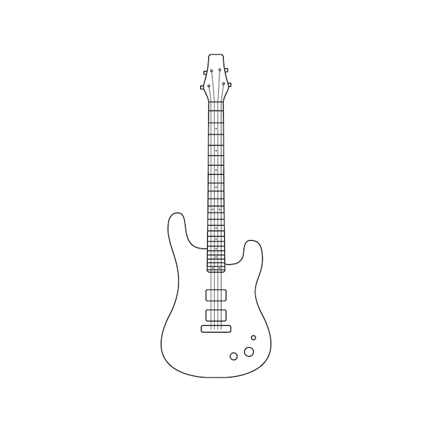 Vector guitarra bajo eléctrica de contorno negro aislada sobre fondo blanco ilustración vectorial